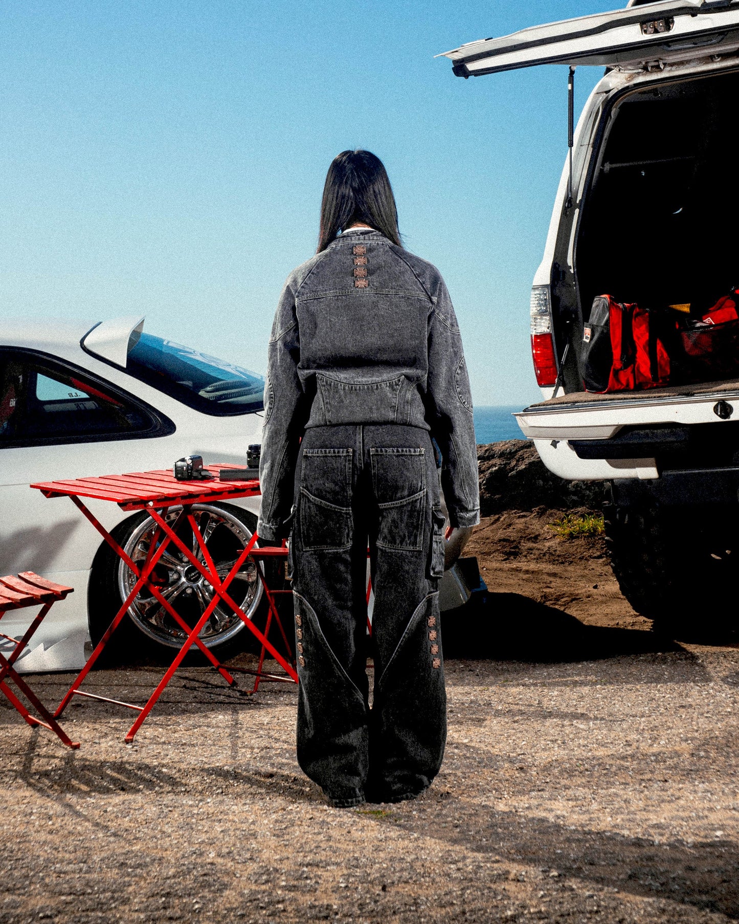 Washed Denim Utility Pants