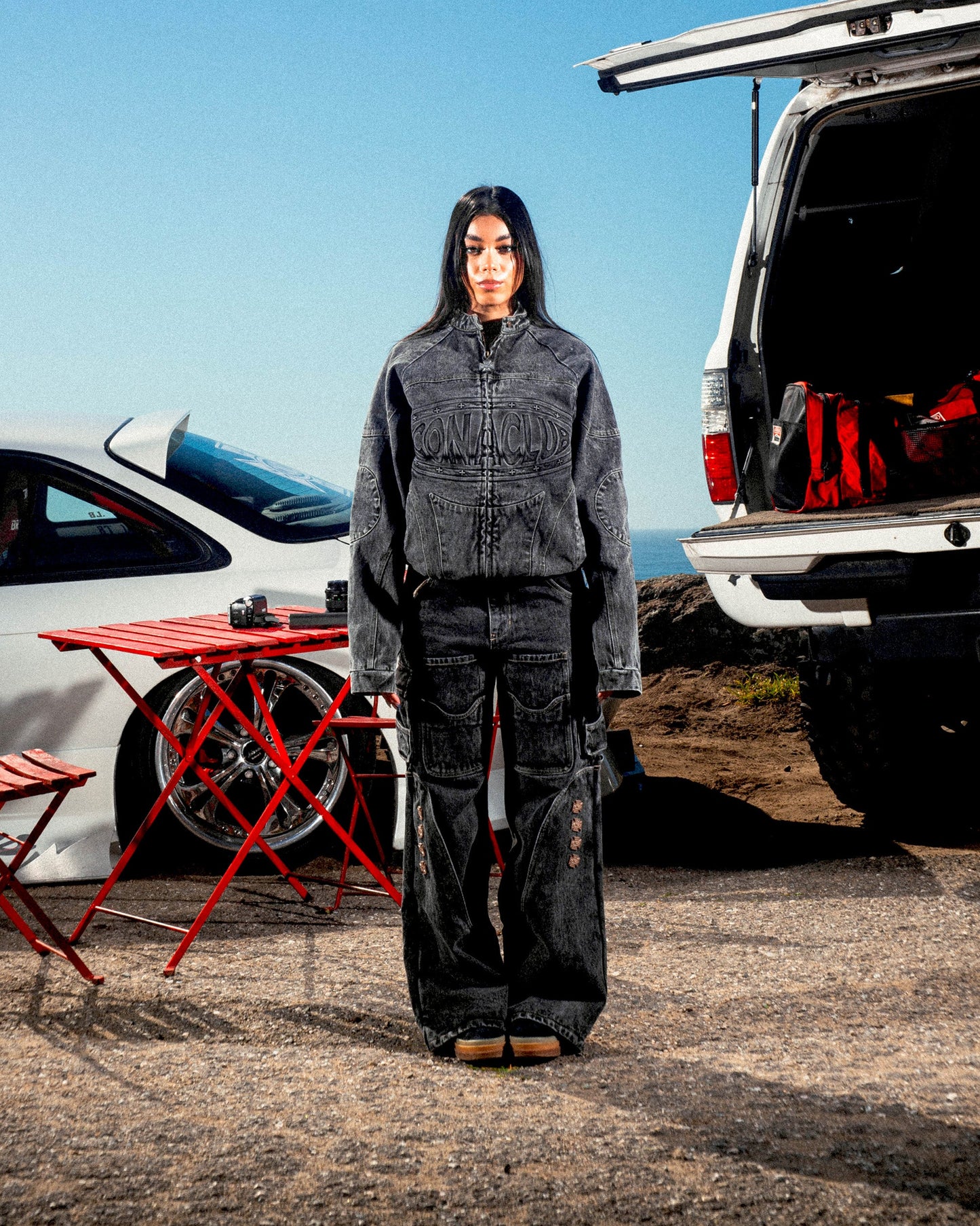 Washed Denim Utility Pants