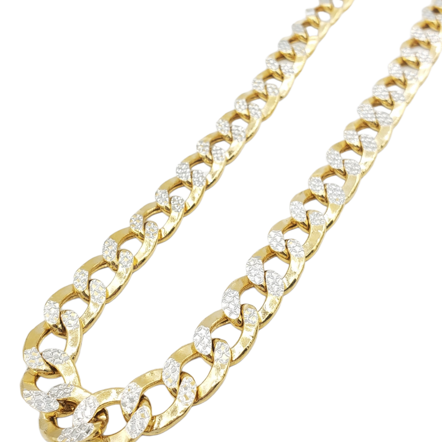 10K Gold Chain Hollow Cuban Link Diamond Cut (Pave)